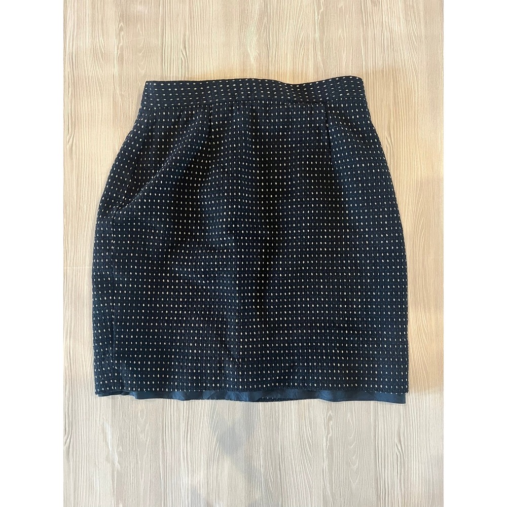 Dana Buchman Navy Blue Wool Blend Polka Dot Mini Skirt Size 12 Tailored Pencil
